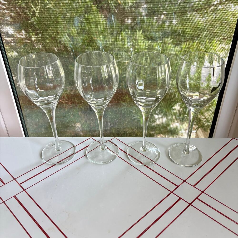 Vintage Blown Optic Wine Glasses Set of 4 Clear Faceted Stemware